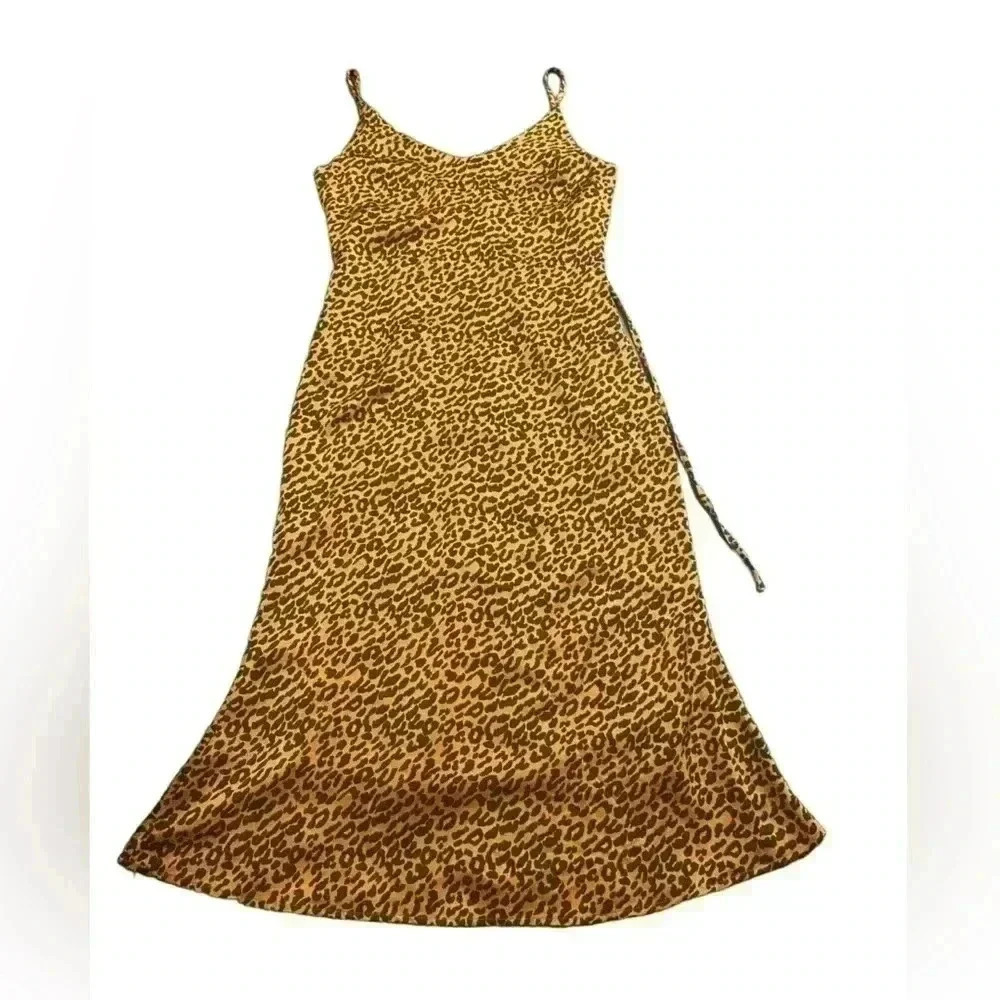 Evelyn Animal Print Tie Back Satin Dress, Size Small.